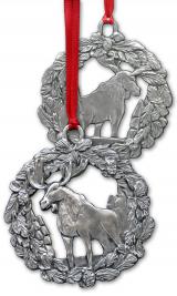 Pewter Moose in Wreath Ornament